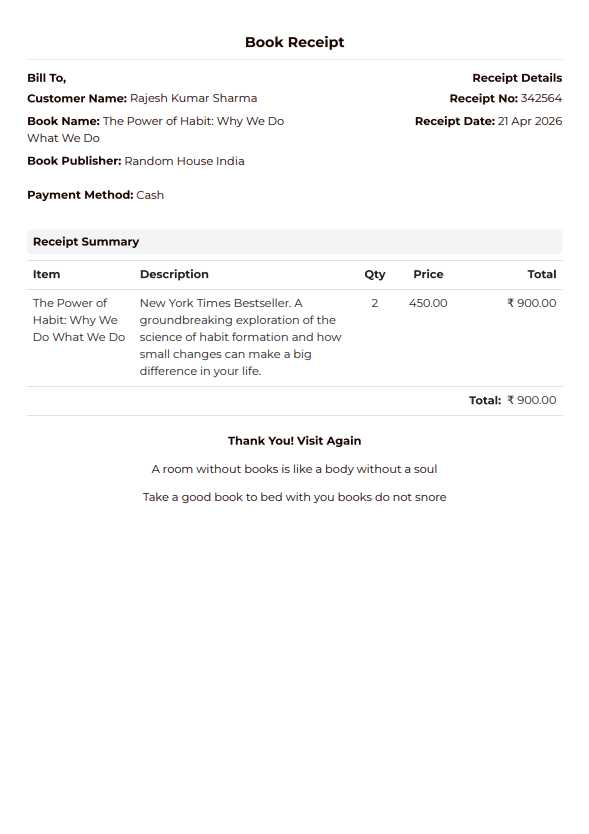 Book shop invoice preview