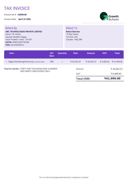 Course fee receipt preview