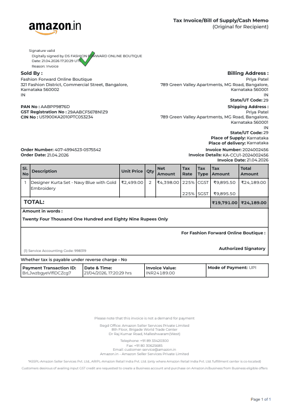 Amazon tax invoice preview