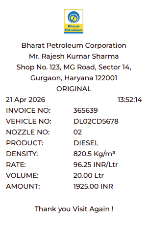 Fuel bill template preview