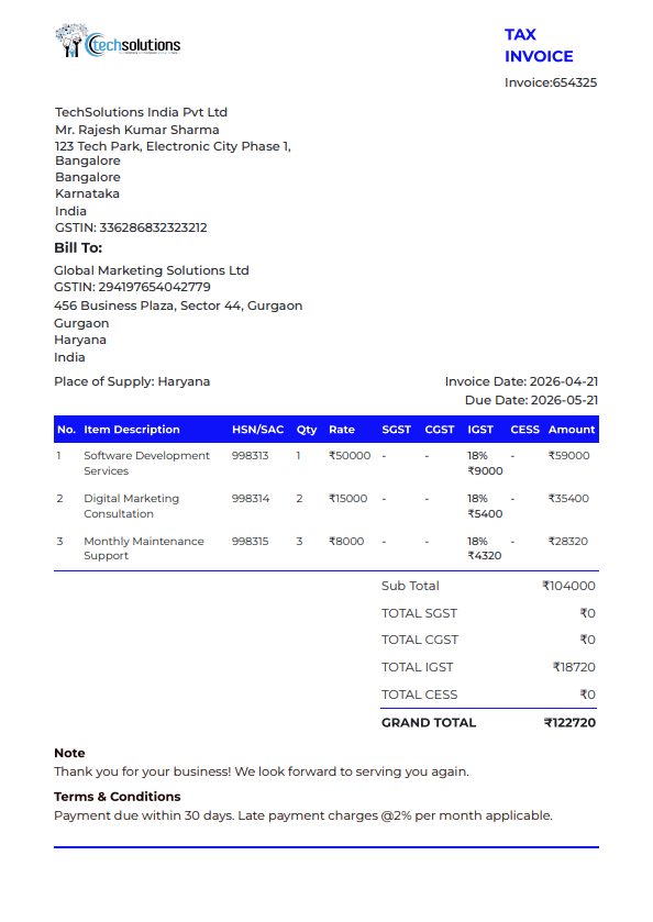Professional GST invoice preview