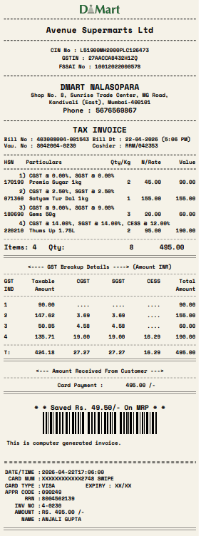 DMart retail receipt preview