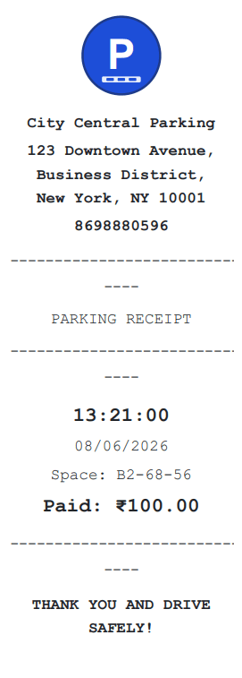 Parking payment receipt preview