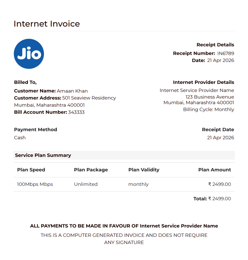 Standard broadband bill preview