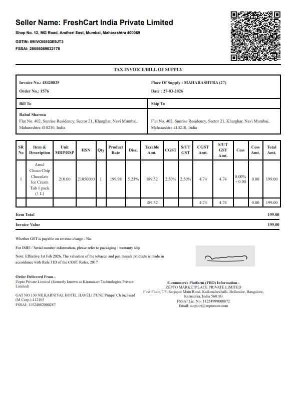 Zepto Invoice preview