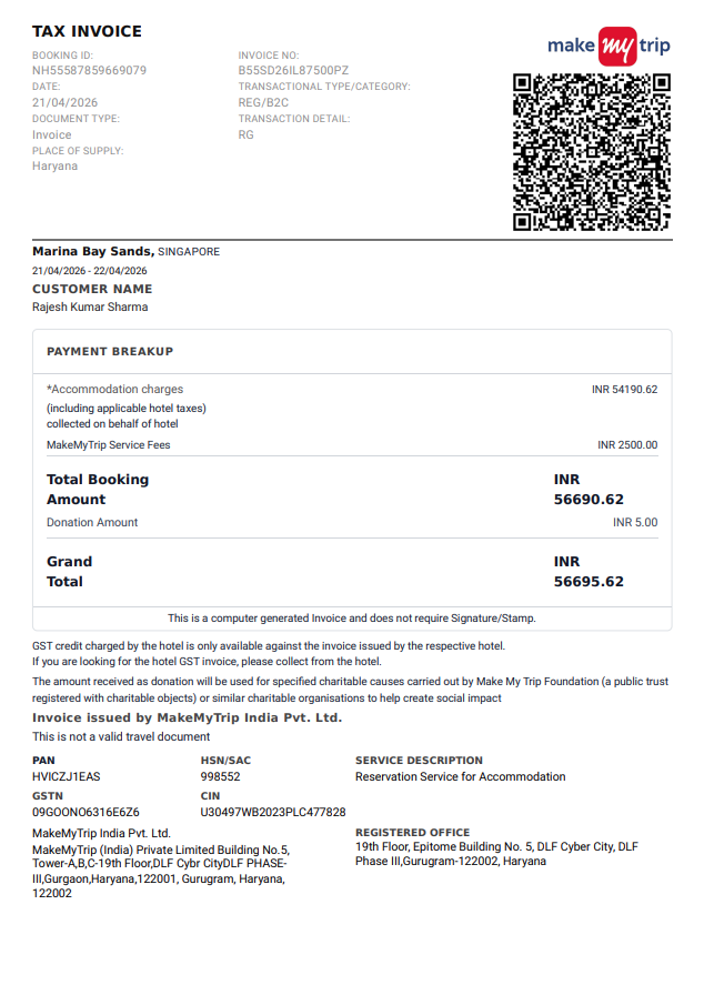 Template 2 - MakeMyTrip Style preview