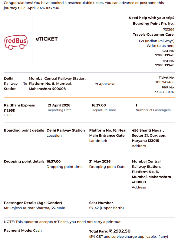 LTA Receipt Template preview